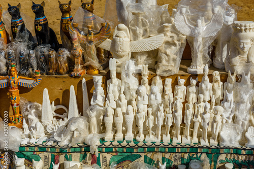 Different egyptian souvenirs for sale in a street shop