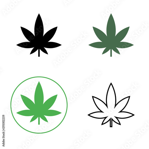 Cannabis, marijuana leaf line icon photo