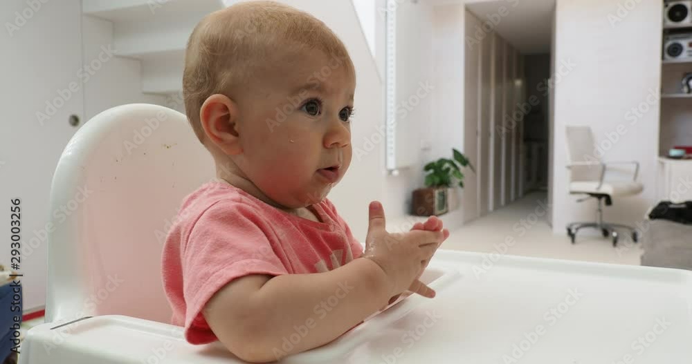 small baby girl happy infant adorable eating messy small baby girl happy infant adorable eating messy