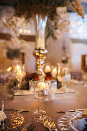 Christmas table setting. Holiday Decorations. Christmas background with an empty plate. decorations for the New Year's table. Concept Christmas, new year,food.