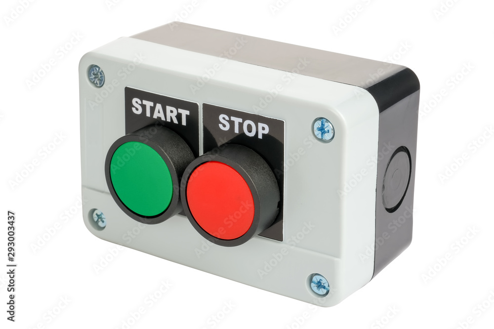 Fototapeta premium Push button station with red and green buttons isolated on white