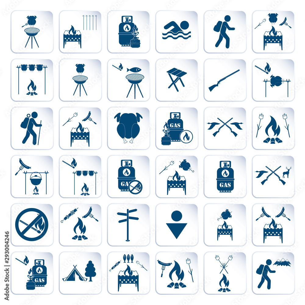 Set of travel and camping equipment icons Set of travel and camping equipment icons