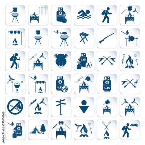 Set of travel and camping equipment icons