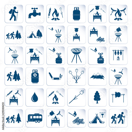 Set of travel and camping equipment icons