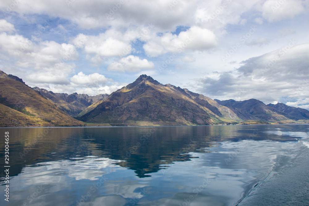View of lake Wakatipu from a boat, Queenstown View of lake Wakatipu from a boat, Queenstown