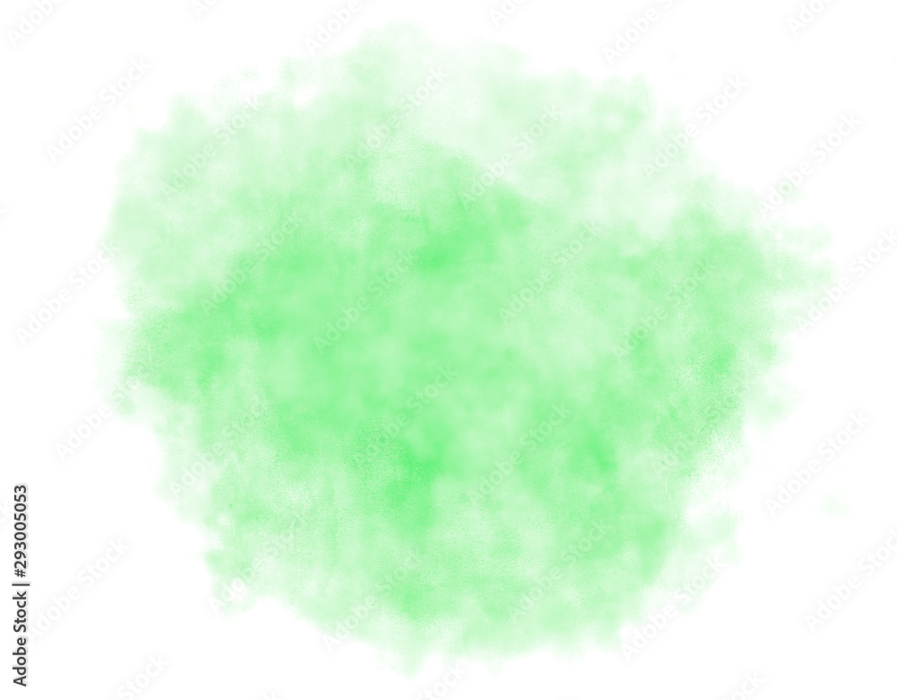 Subtle spring green watercolor cloud isolated on white background.