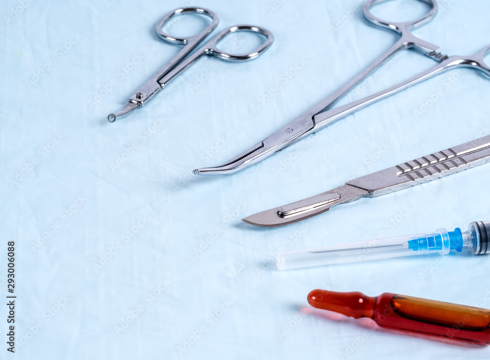 Set of surgical instruments on the table Set of surgical instruments on the table