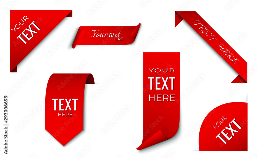 set of red ribbon and corner banner template. tag design. isolated