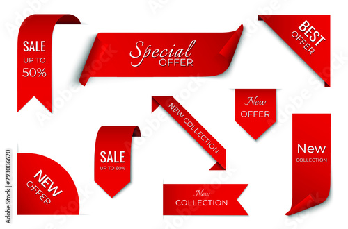 set of red sale ribbon banner. label design. isolated vector tag images