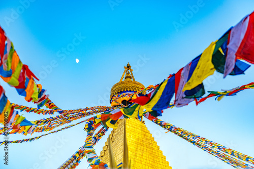 Boudhanath Stupa at sunset, the largest stupa in Nepal, located in Kathmandu. Was built in the 14th century.