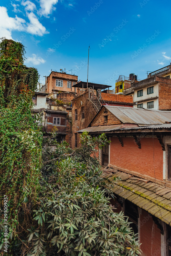 Colourful buildings and blue sky in Kathmandu , the capital of Nepal. 