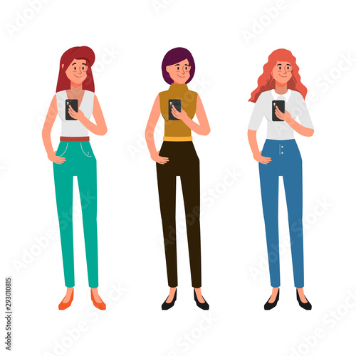 Women are using mobile phone for social media network communication background.