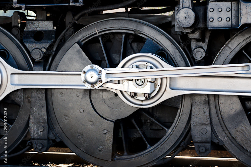 Driver wheel on steam railway locomotive