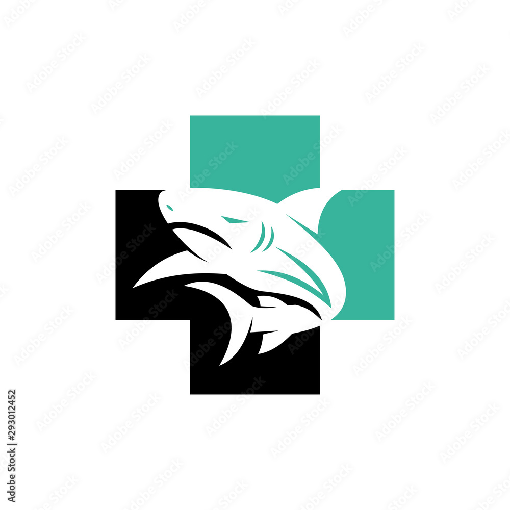 Shark Cross Health logo design vector isolated template Shark Cross Health logo design vector isolated template