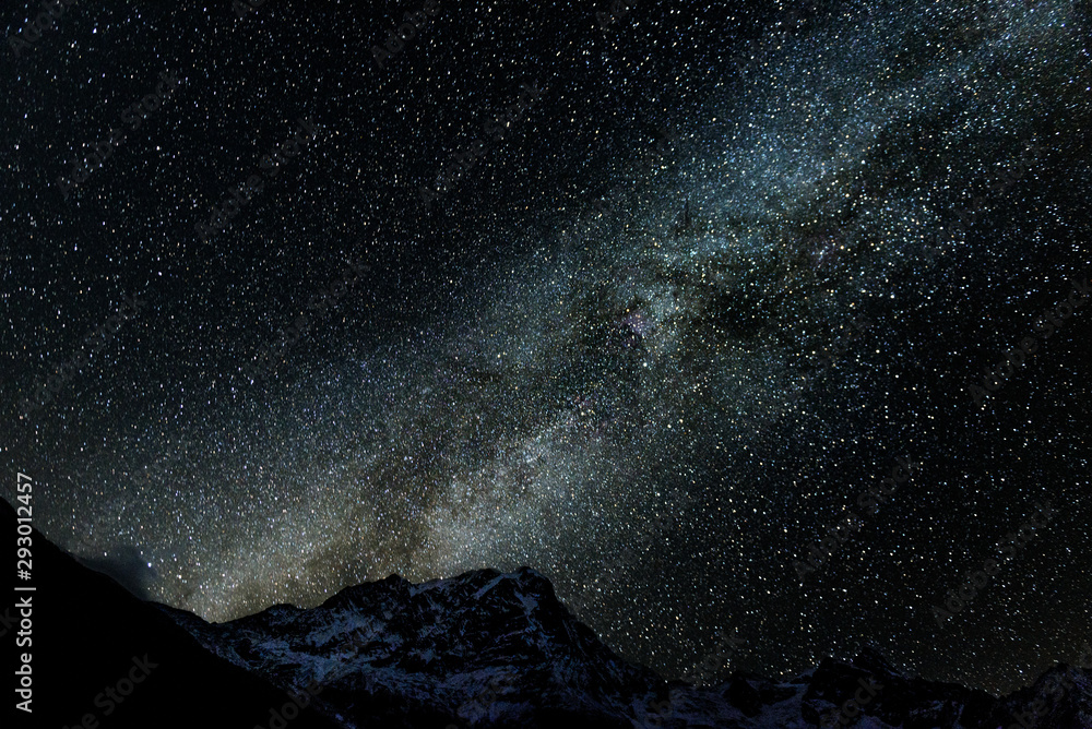 Night sky with stars in Himalayan mountains, Nepal.