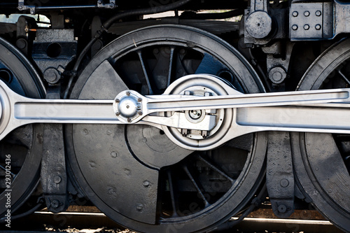 Driver wheel on steam railway locomotive