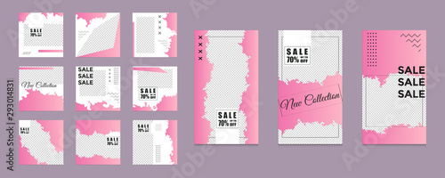 Editable social media post templates, Instagram story collections, social networking frames, layout designs, Mock-up for marketing promotions, covers, banners, backgrounds, square puzzles. vector