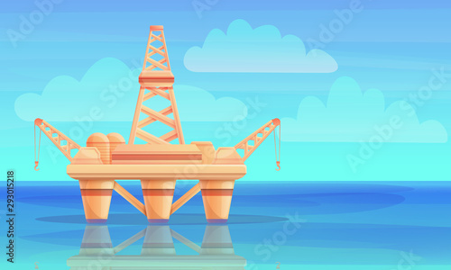 cartoon drilling rig in the ocean, vector illustration