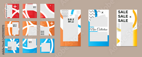 Design of editable social network post templates. for marketing on social media. frames, stories in puzzles, backgrounds, banners, vector illustration elements