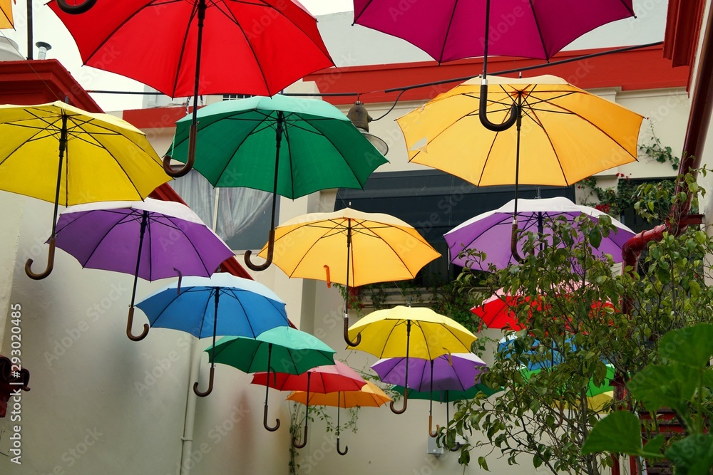 Colorful umbrellas in the galería Solar de French, San Telmo district, Buenos Aires - Argentina