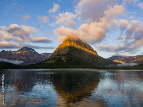 Sunrise of the Mount Wilbur, Swiftcurrent Lake in the Many Glacier area of the famous Glacier National Park