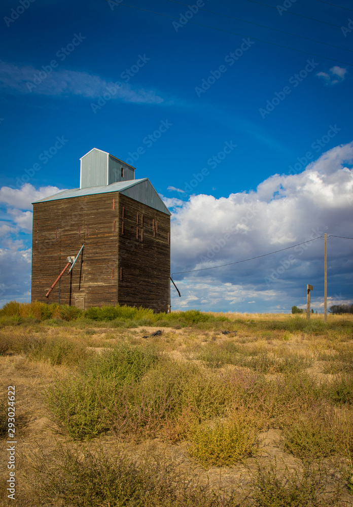 Wooden grain elevator in rural Washington 