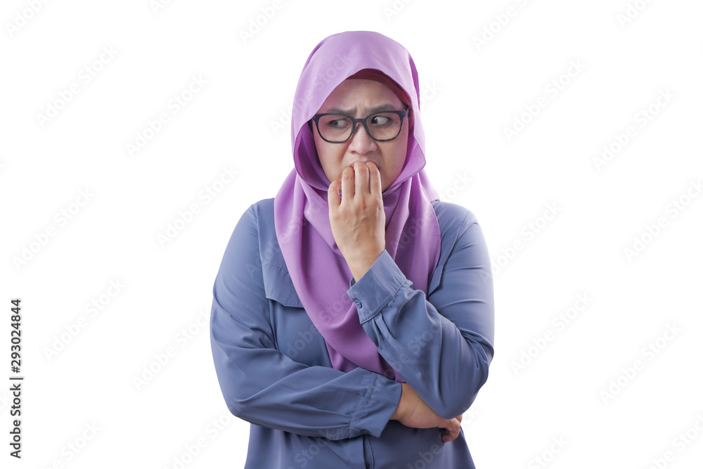 Worried Muslim Woman Biting Nails Worried Muslim Woman Biting Nails