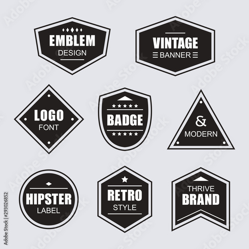Black different shapes retro and vintage labels and badges icons banners set on gray background