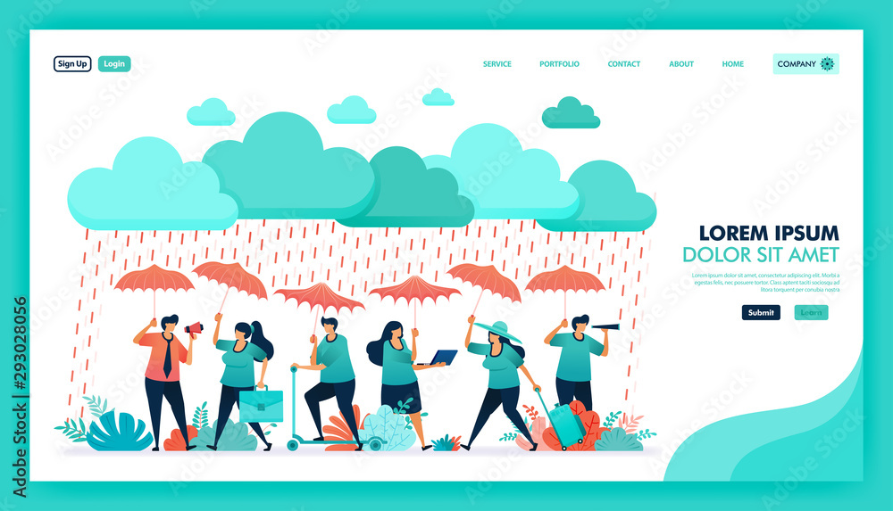 Secure yourself and self protection with high quality and guaranteed health insurance product, people wear umbrellas to protect from rain, Insurance referral program. Flat illustration vector design. Secure yourself and self protection with high quality and guaranteed health insurance product, people wear umbrellas to protect from rain, Insurance referral program. Flat illustration vector design.