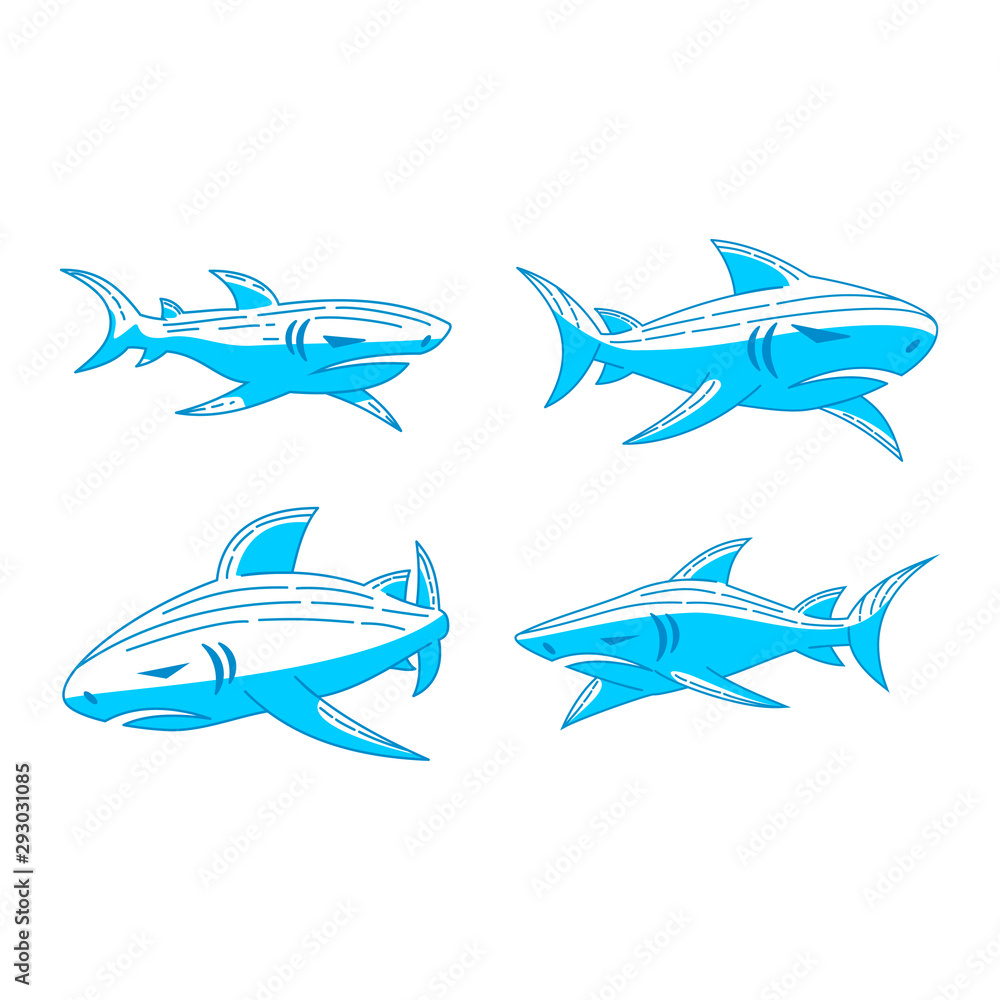 Fototapeta premium Shark Oceanic logo design vector Outline set template