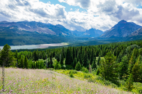 Beautiful landscape of the Two Medicine Lake in Glacier National Park photo