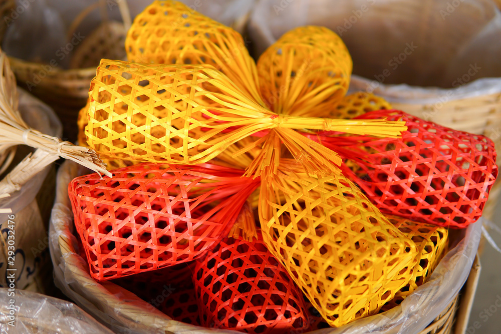 Obraz premium element of wicker, part of wicker furniture of rattan, design element of wicker furniture