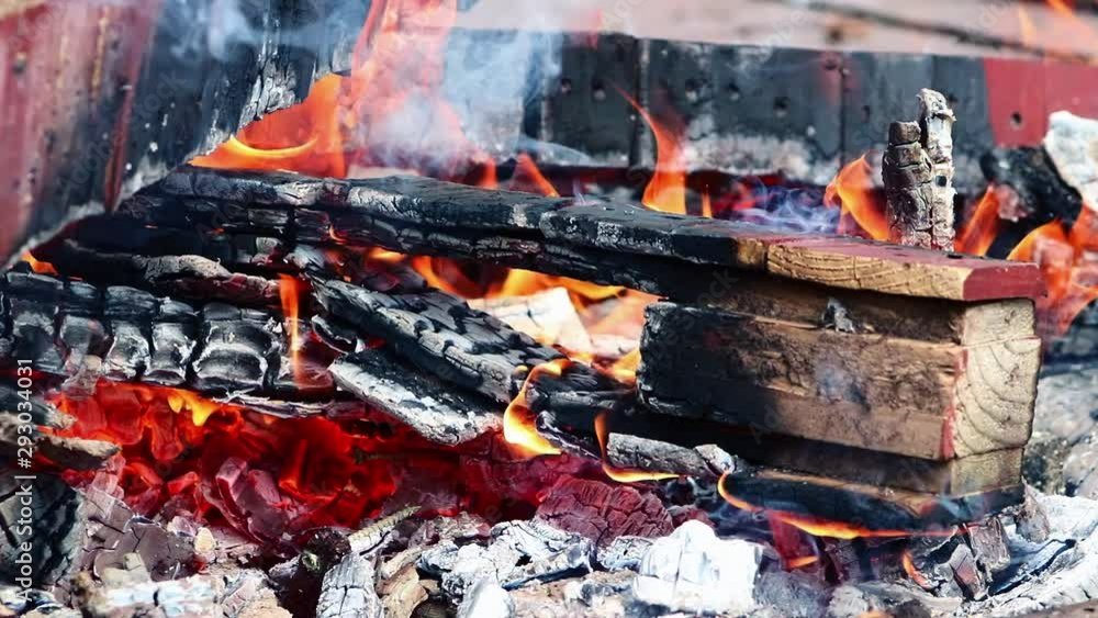 Close up of Pallet end on Fire with Hot embers Close up of Pallet end on Fire with Hot embers