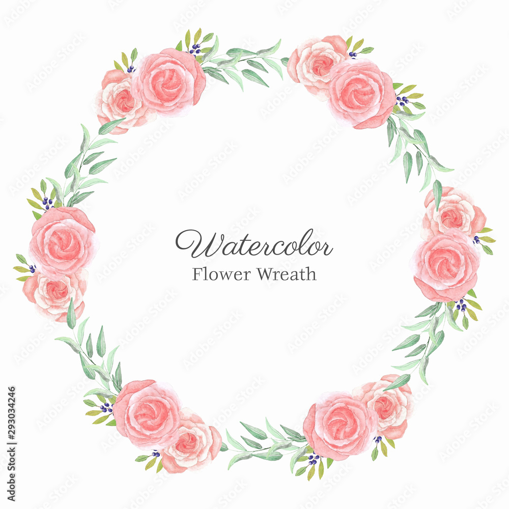Watercolor pink rose flower circle frame Watercolor pink rose flower circle frame