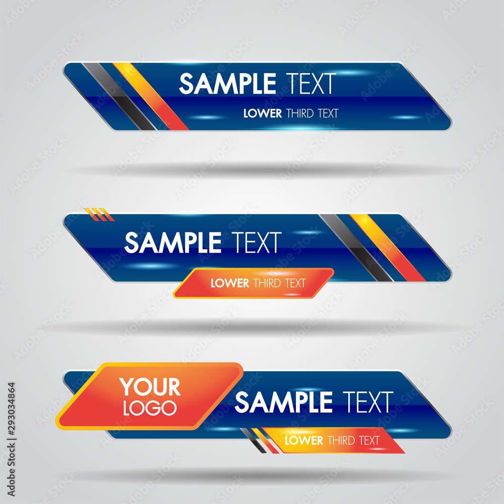 Lower third blue banners news sets.Video headline title template bar