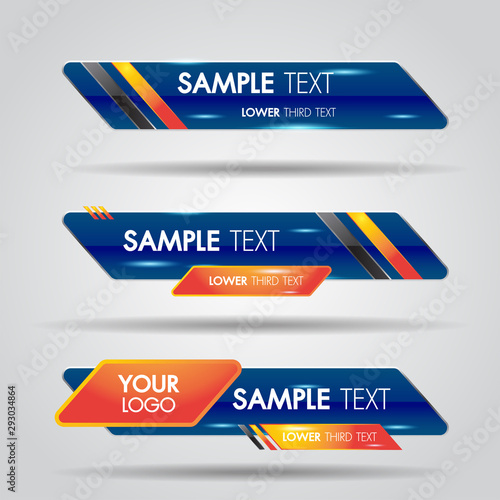 Lower third blue banners news sets.Video headline title template bar screen broadcast bar name.Collection of lower third for video editing on transparent background.