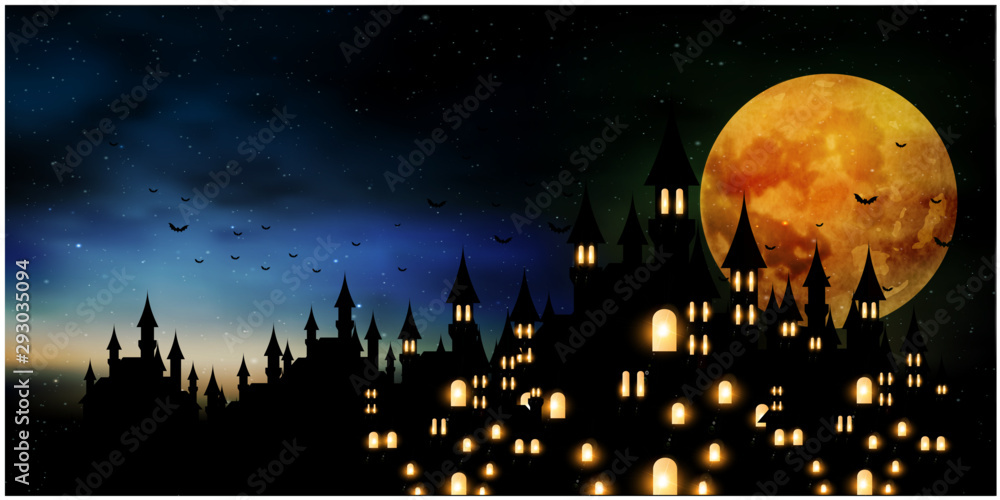 Naklejka premium ハロウィン 秋 城 背景