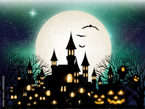 ハロウィン　秋　城　背景 