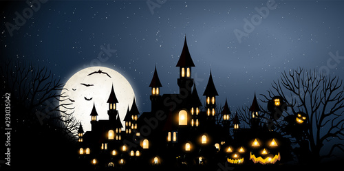 ハロウィン　秋　城　背景 