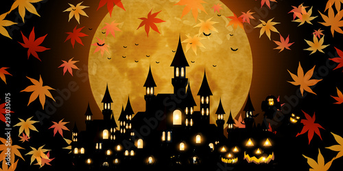 ハロウィン　秋　城　背景 