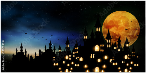 ハロウィン　秋　城　背景 