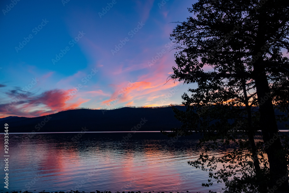 Beautiful sunset of the Lake Mcdonald