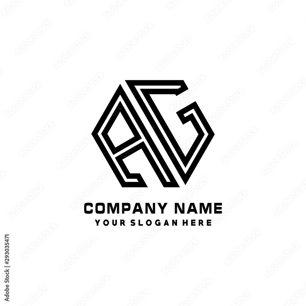 AG initial letters, hexagon logo minimalist art lines, black color AG initial letters, hexagon logo minimalist art lines, black color