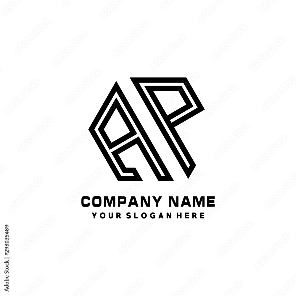 AP initial letters, hexagon logo minimalist art lines, black color AP initial letters, hexagon logo minimalist art lines, black color