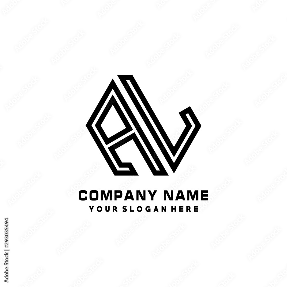AL initial letters, hexagon logo minimalist art lines, black color AL initial letters, hexagon logo minimalist art lines, black color