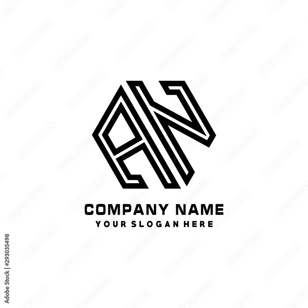 AN initial letters, hexagon logo minimalist art lines, black color AN initial letters, hexagon logo minimalist art lines, black color