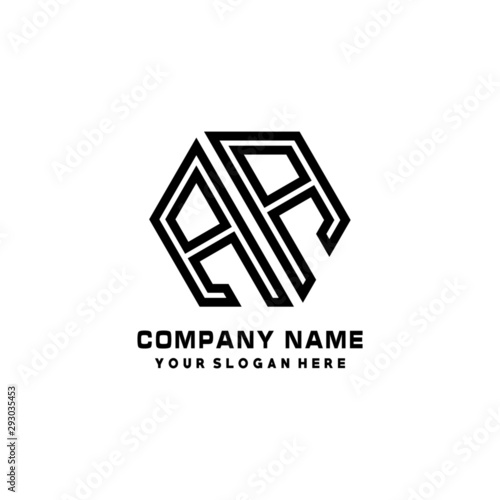 AA initial letters, hexagon logo minimalist art lines, black color