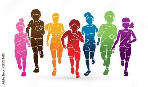 Group of Children running together cartoon graphic vector