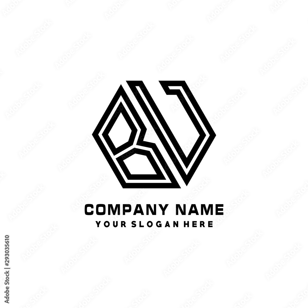 BV initial letters, hexagon logo minimalist art lines, black color BV initial letters, hexagon logo minimalist art lines, black color