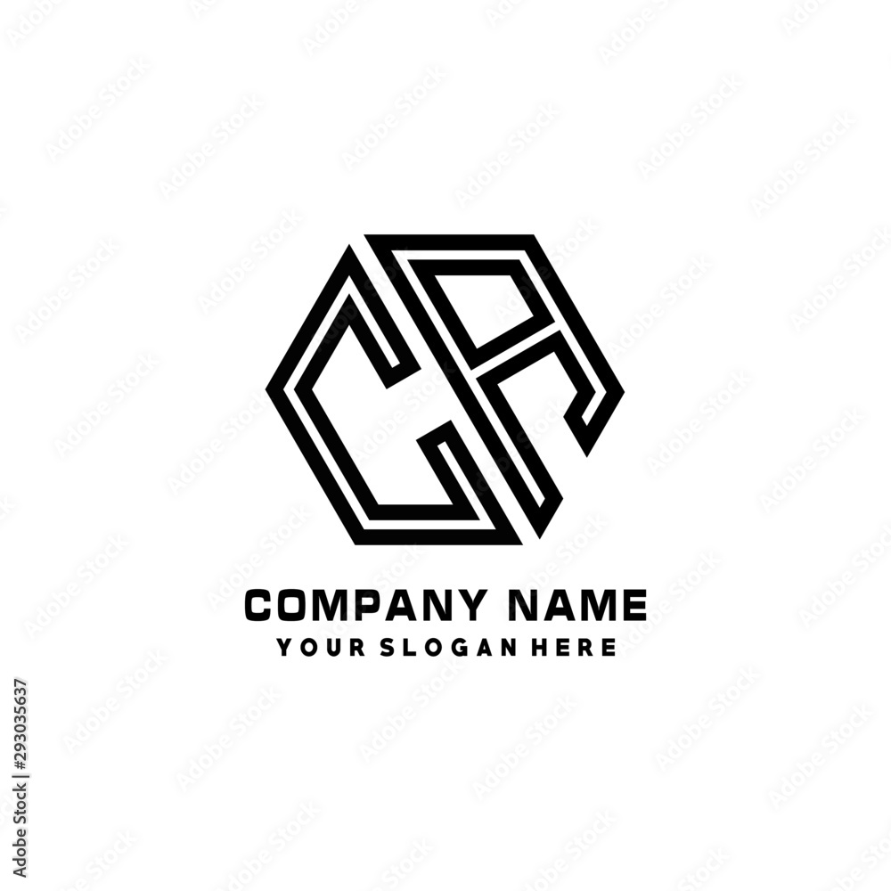 CA initial letters, hexagon logo minimalist art lines, black color CA initial letters, hexagon logo minimalist art lines, black color